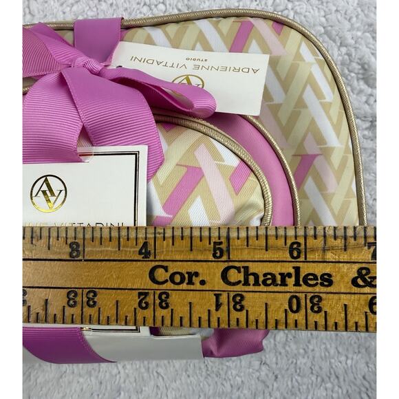 NEW Adrienne Vittadini Travel Cosmetic Bag Trio Pink Beige Bows Design - Picture 8 of 11